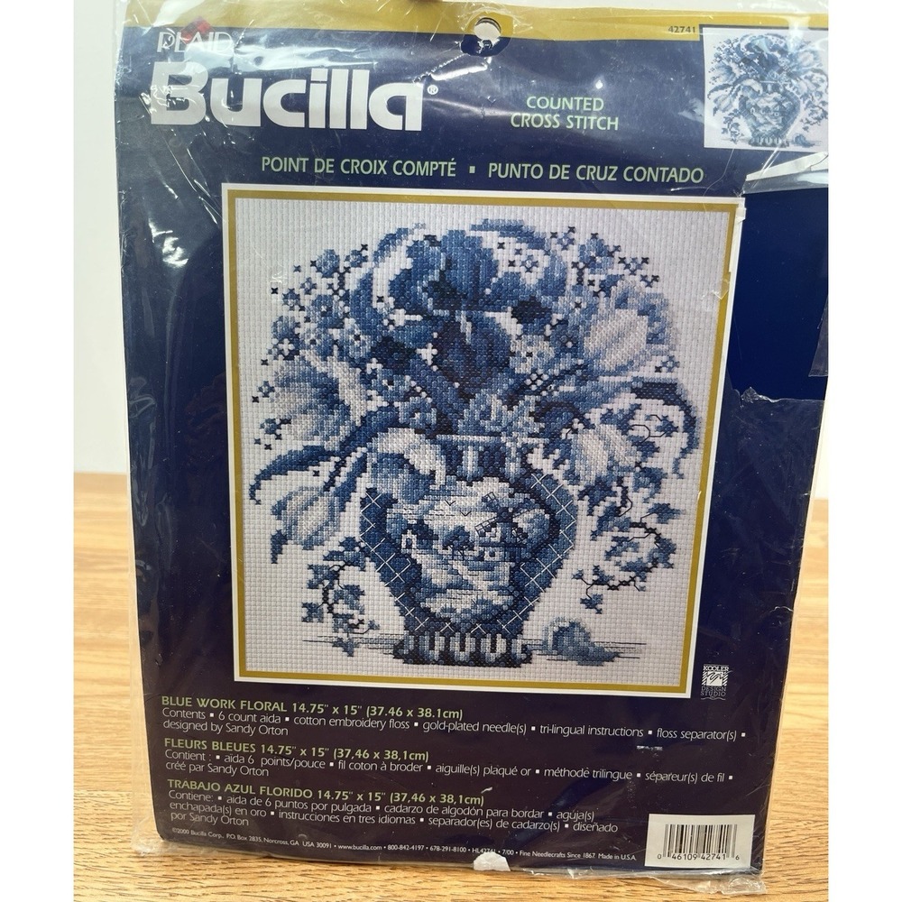 Rare‎ Vintage Bucilla Blue Work Floral Cross Stitch Kit 42741 READ